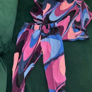 Emilio Pucci Pink Blue Purple Abstract Kids Matching Set